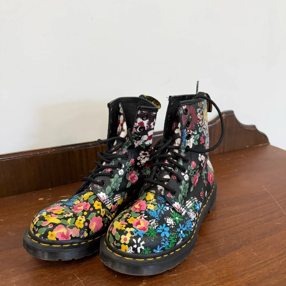 Dr. Martens Black Floral Boots - Picture 1 of 2